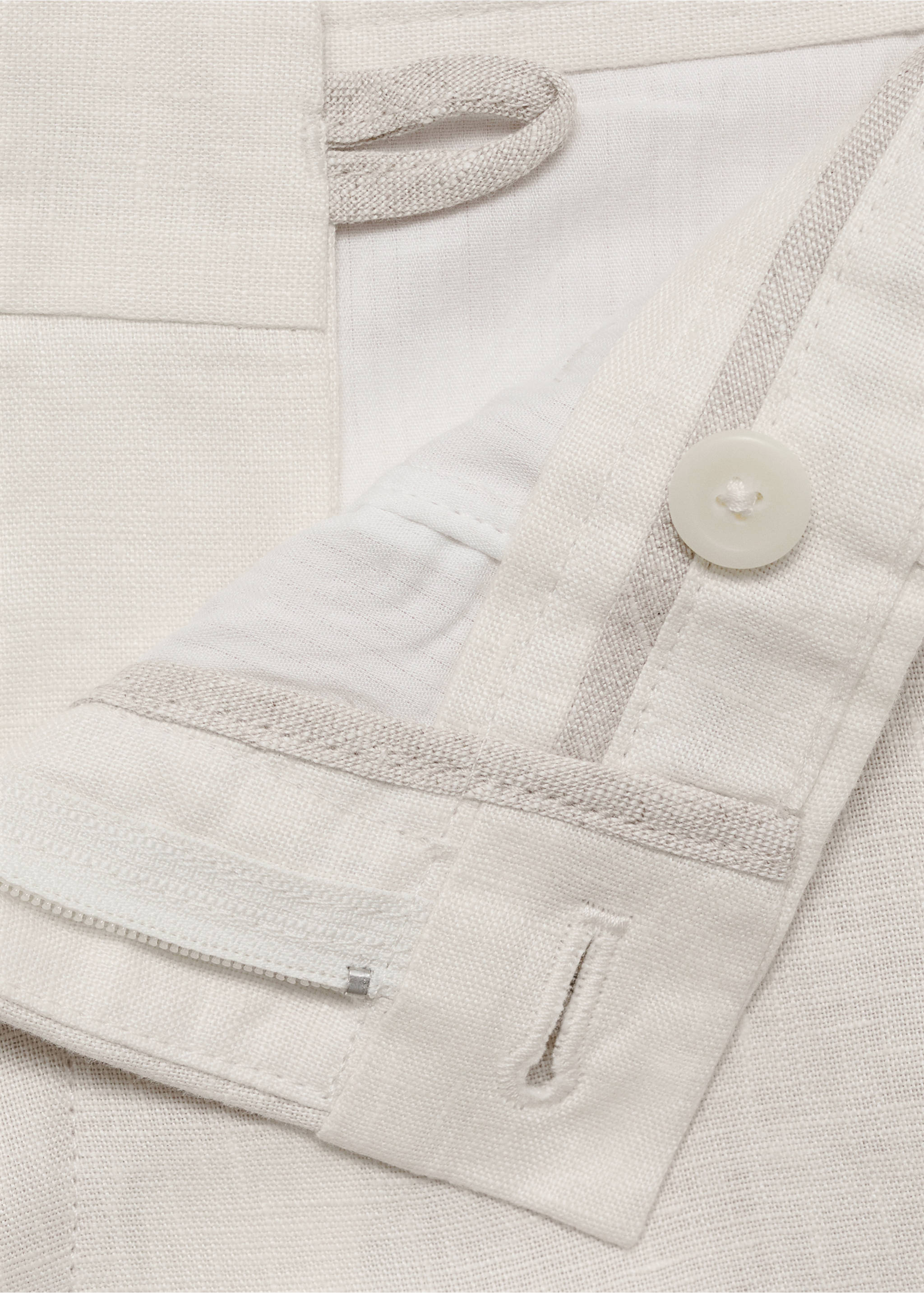 Slim-fit 100% linen bermuda shorts - Details of the article 8, Off White. Ref: 87055919-00.
