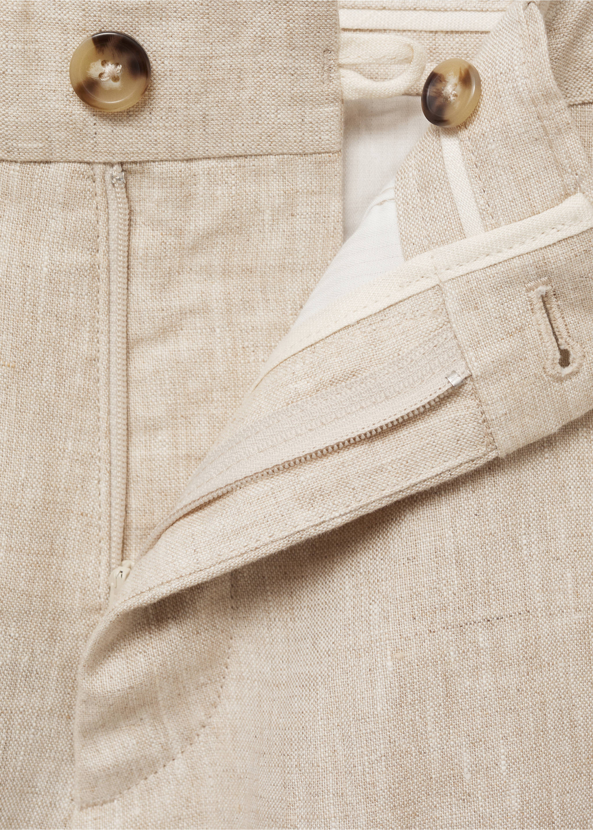 Slim-fit 100% linen bermuda shorts - Details of the article 0, Ecru. Ref: 87055919-00.