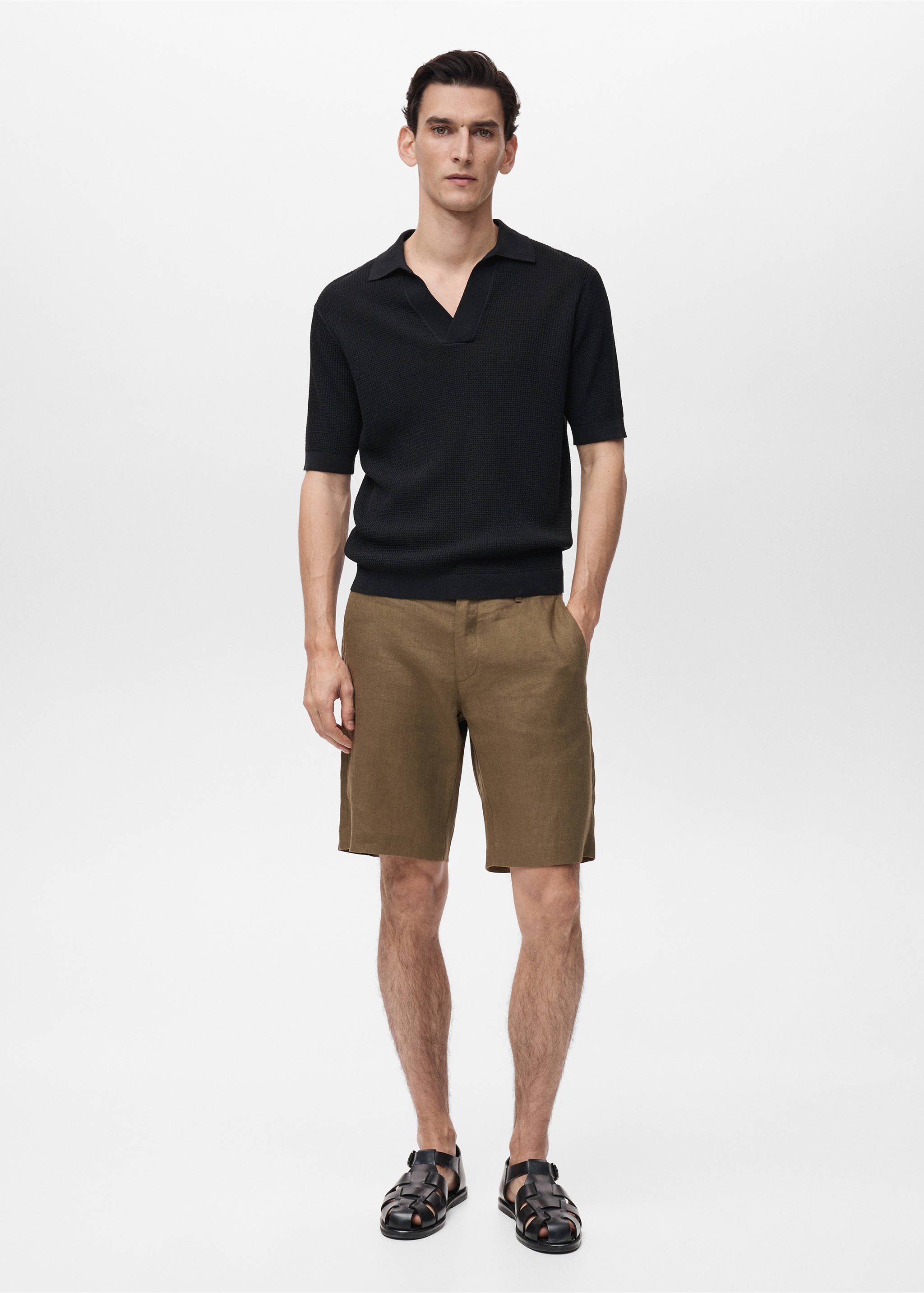 Slim-fit 100% linen bermuda shorts - General plane, Medium Green. Ref: 87055919-00.