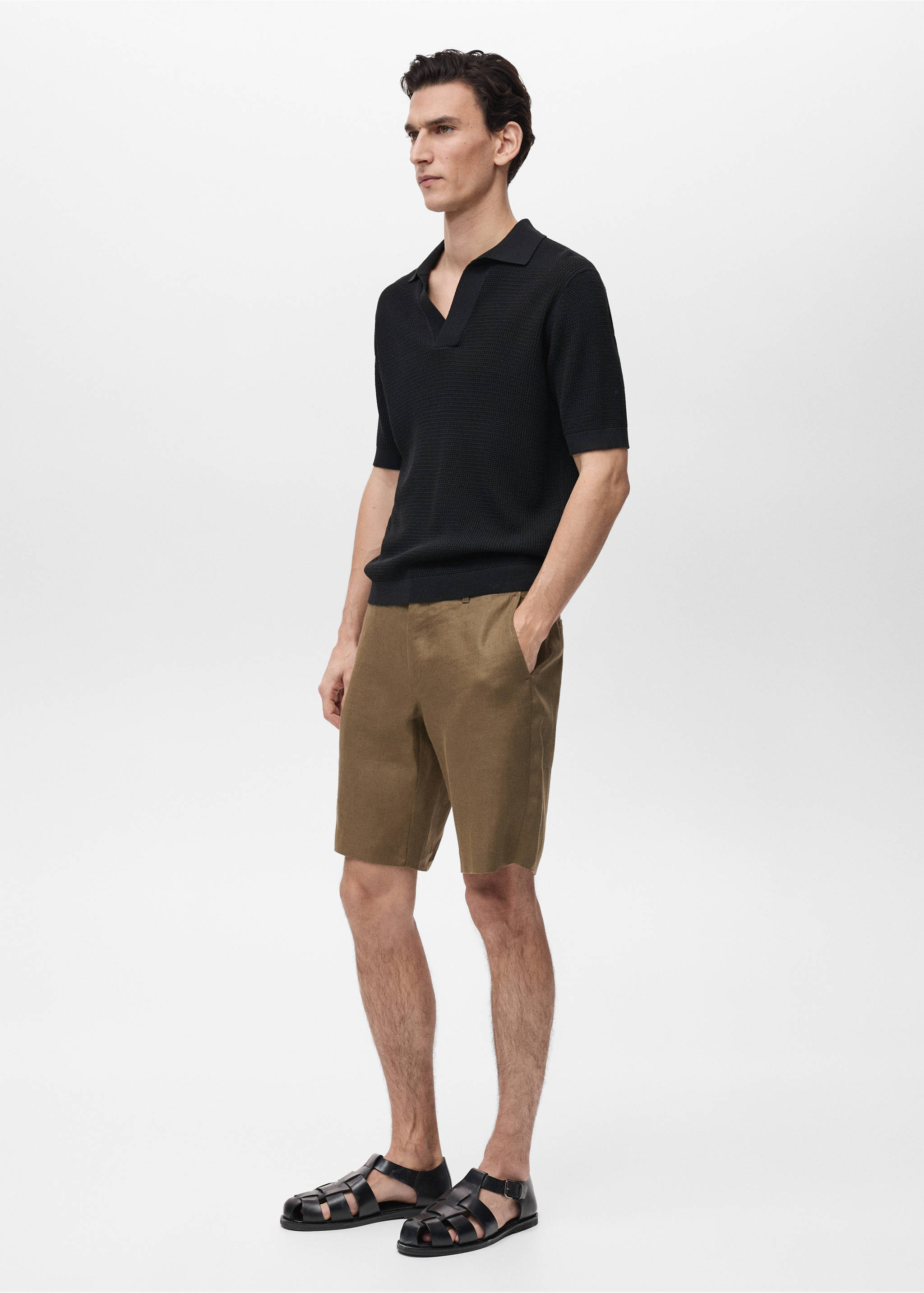 Slim-fit 100% linen bermuda shorts - Details of the article 2, Medium Green. Ref: 87055919-00.