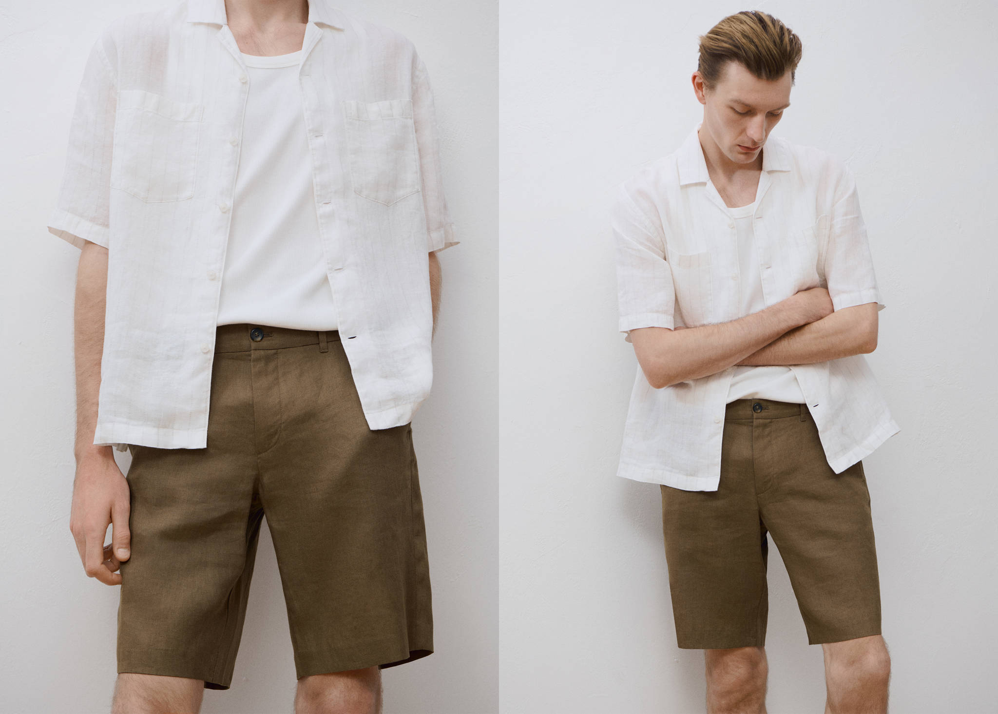 Slim-fit 100% linen bermuda shorts - Panoramic plane