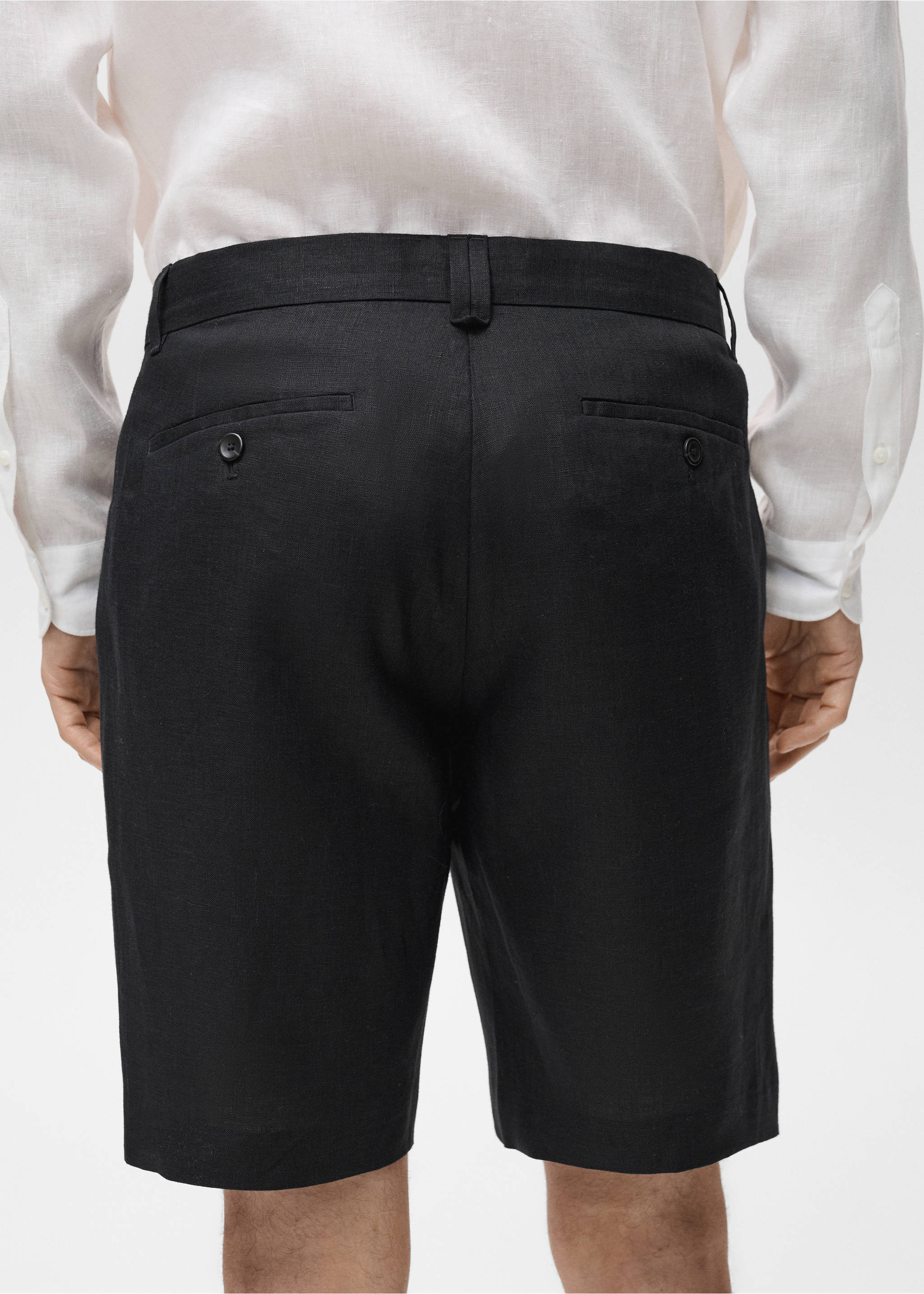 Slim-fit 100% linen bermuda shorts - Details of the article 3, Black. Ref: 87055919-00.