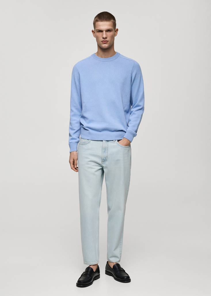 MANGO MAN - Jean court coupe carotte bleu délavé - 38
