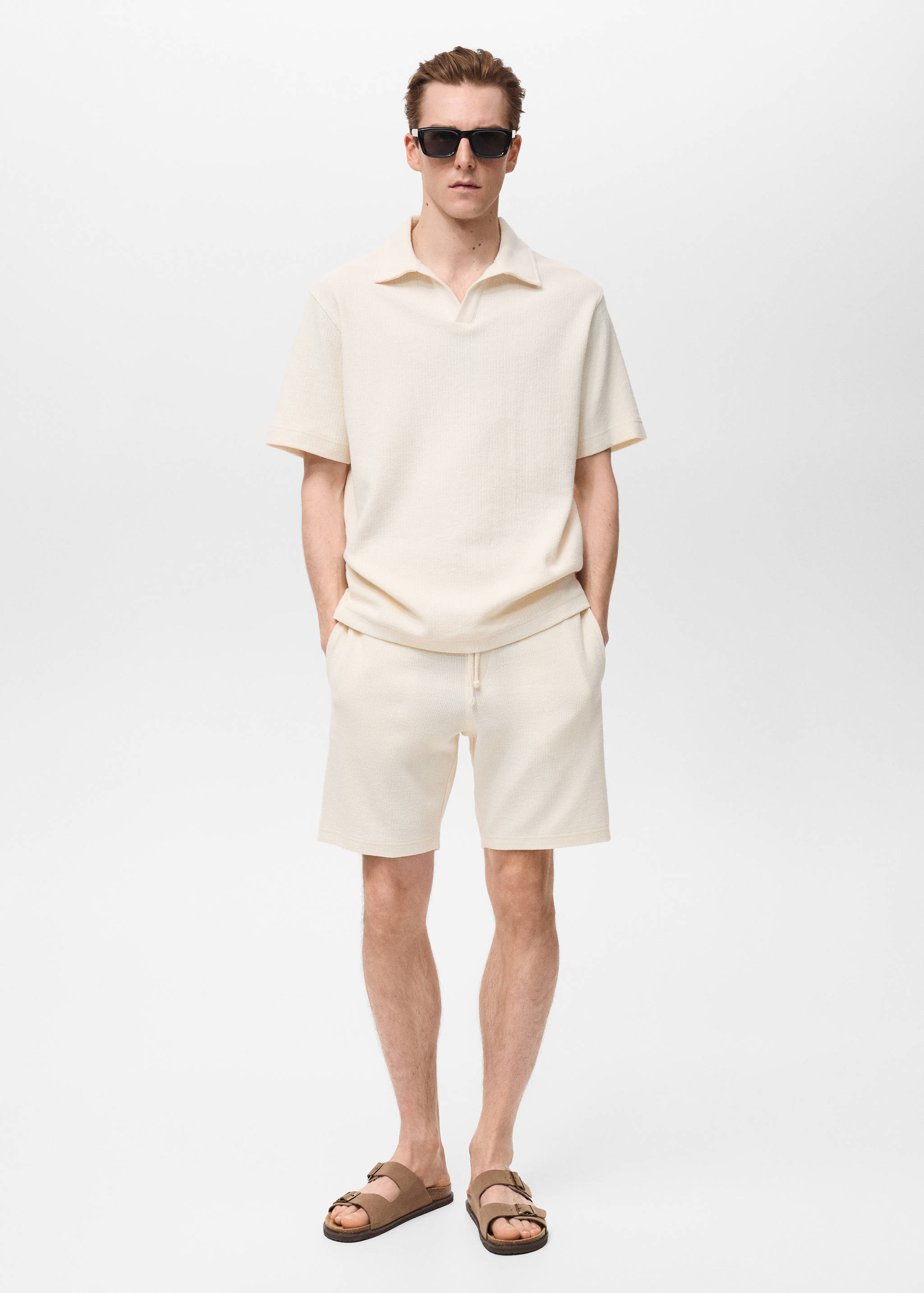Textured cotton bermuda shorts with drawstring - General plane