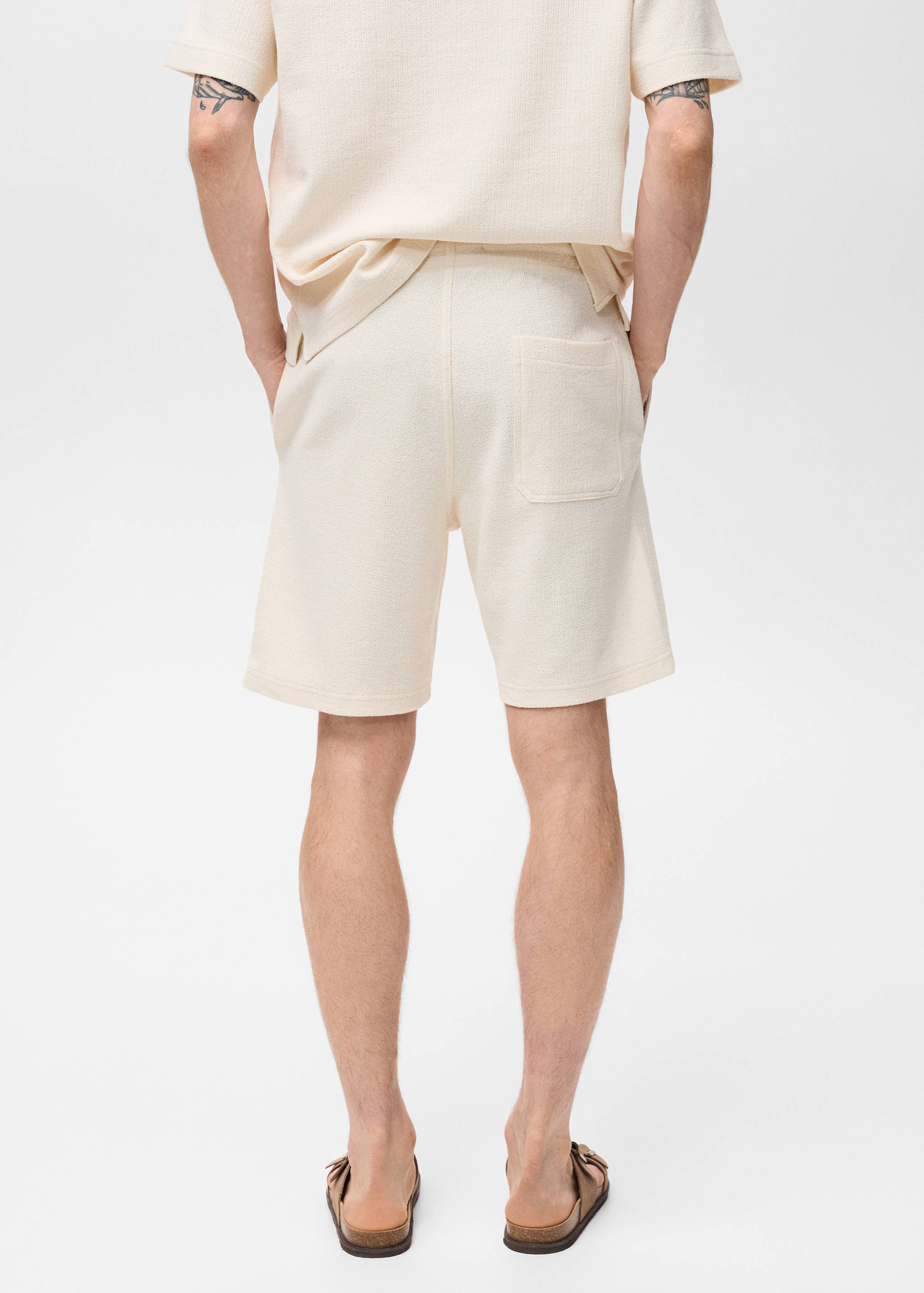 Textured cotton bermuda shorts with drawstring - Reverse of the article