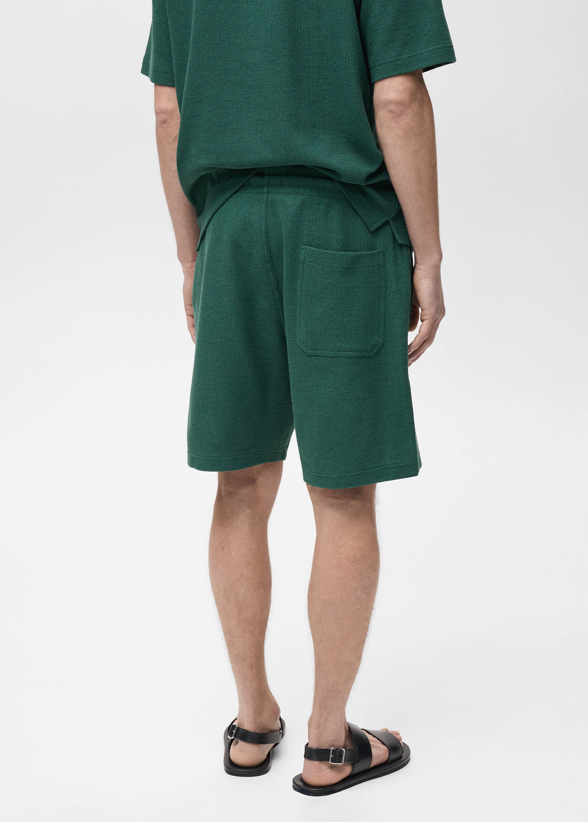 Textured cotton bermuda shorts with drawstring - Reverse of the article