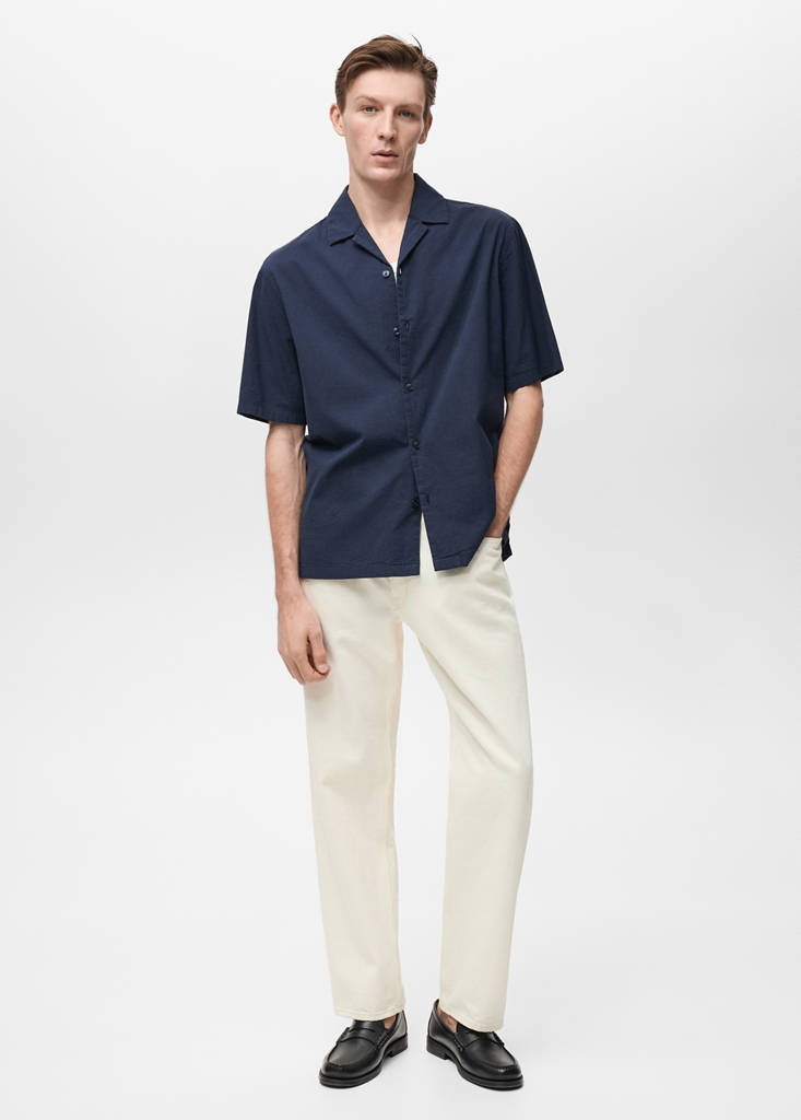 Textured shirt with bowling collar — Dark Navy