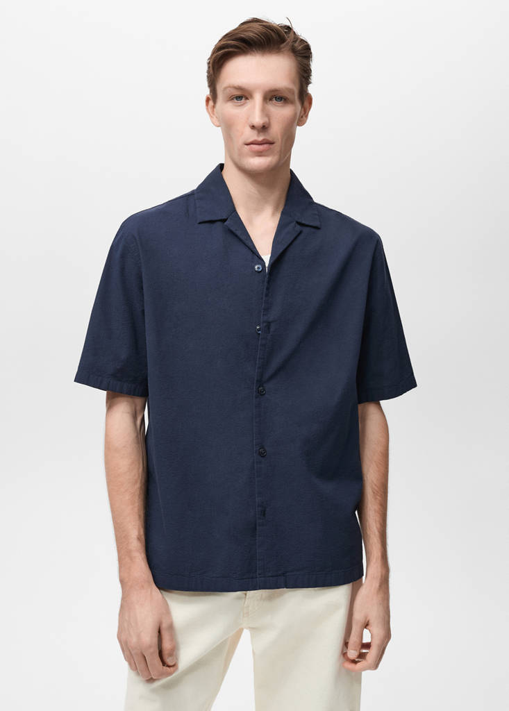 Textured shirt with bowling collar — Dark Navy