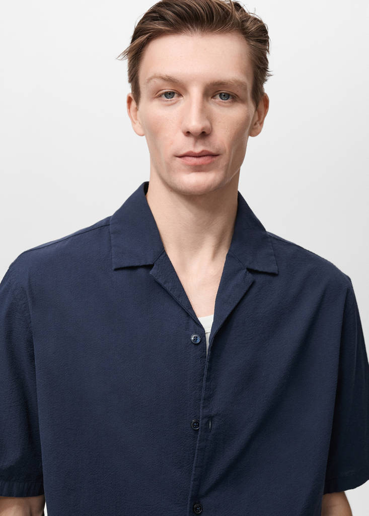 Textured shirt with bowling collar — Dark Navy
