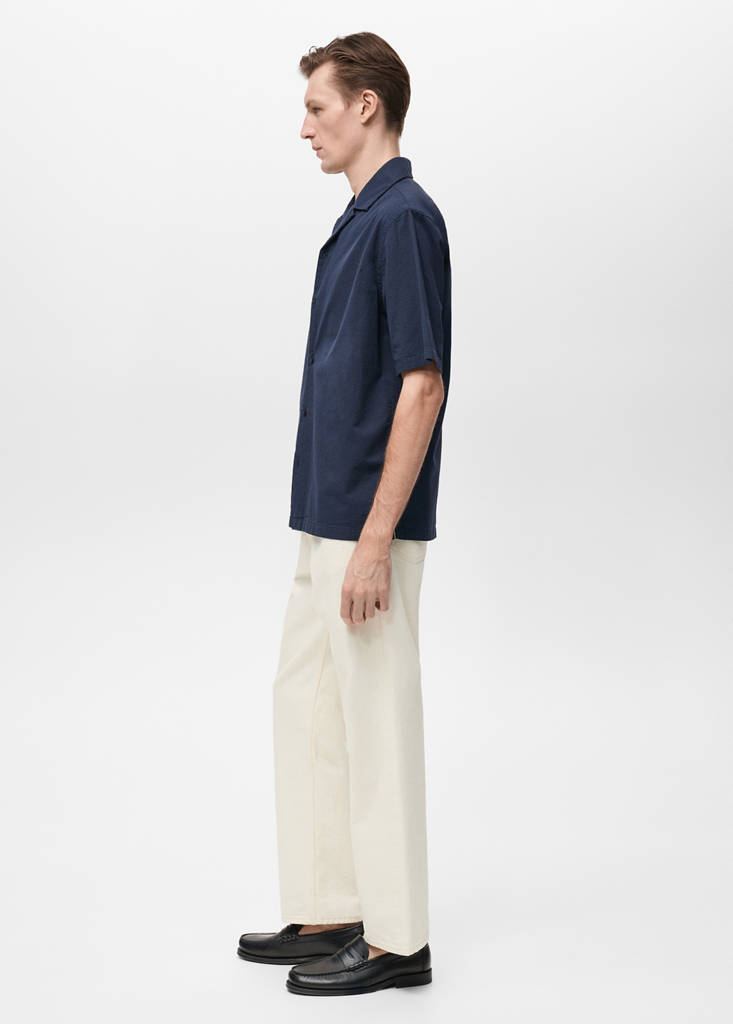 Textured shirt with bowling collar — Dark Navy