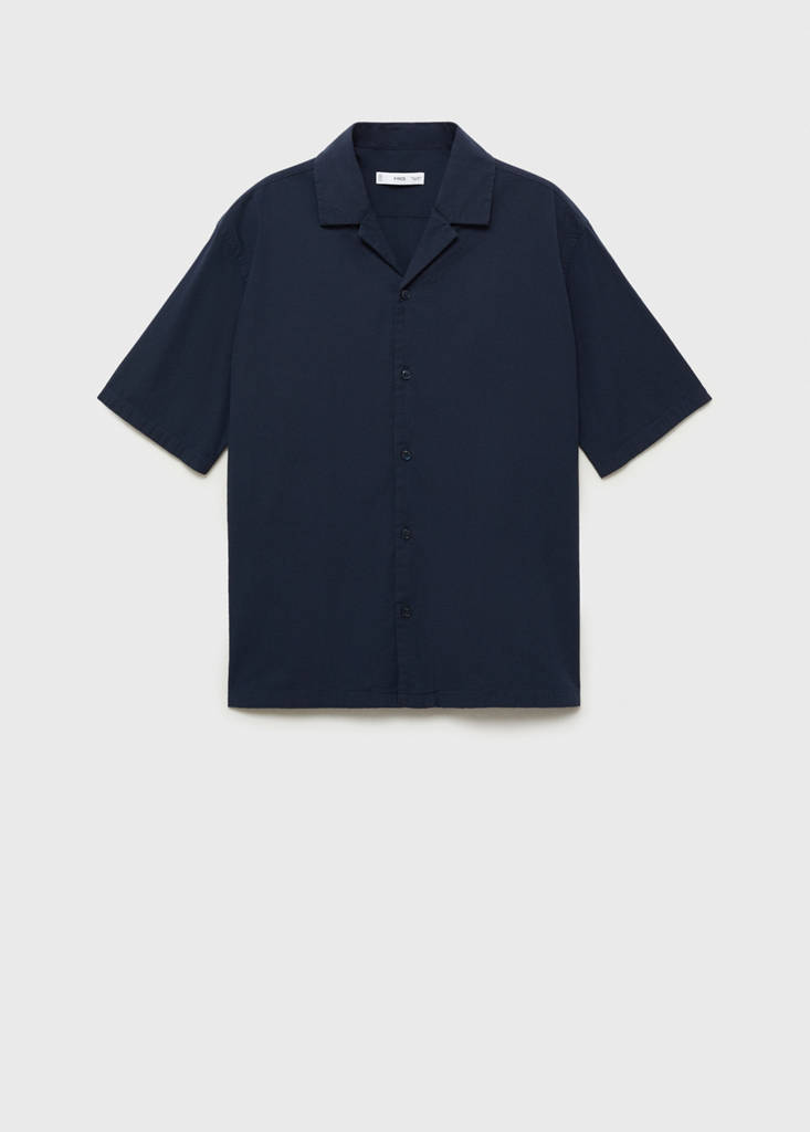 Textured shirt with bowling collar — Dark Navy
