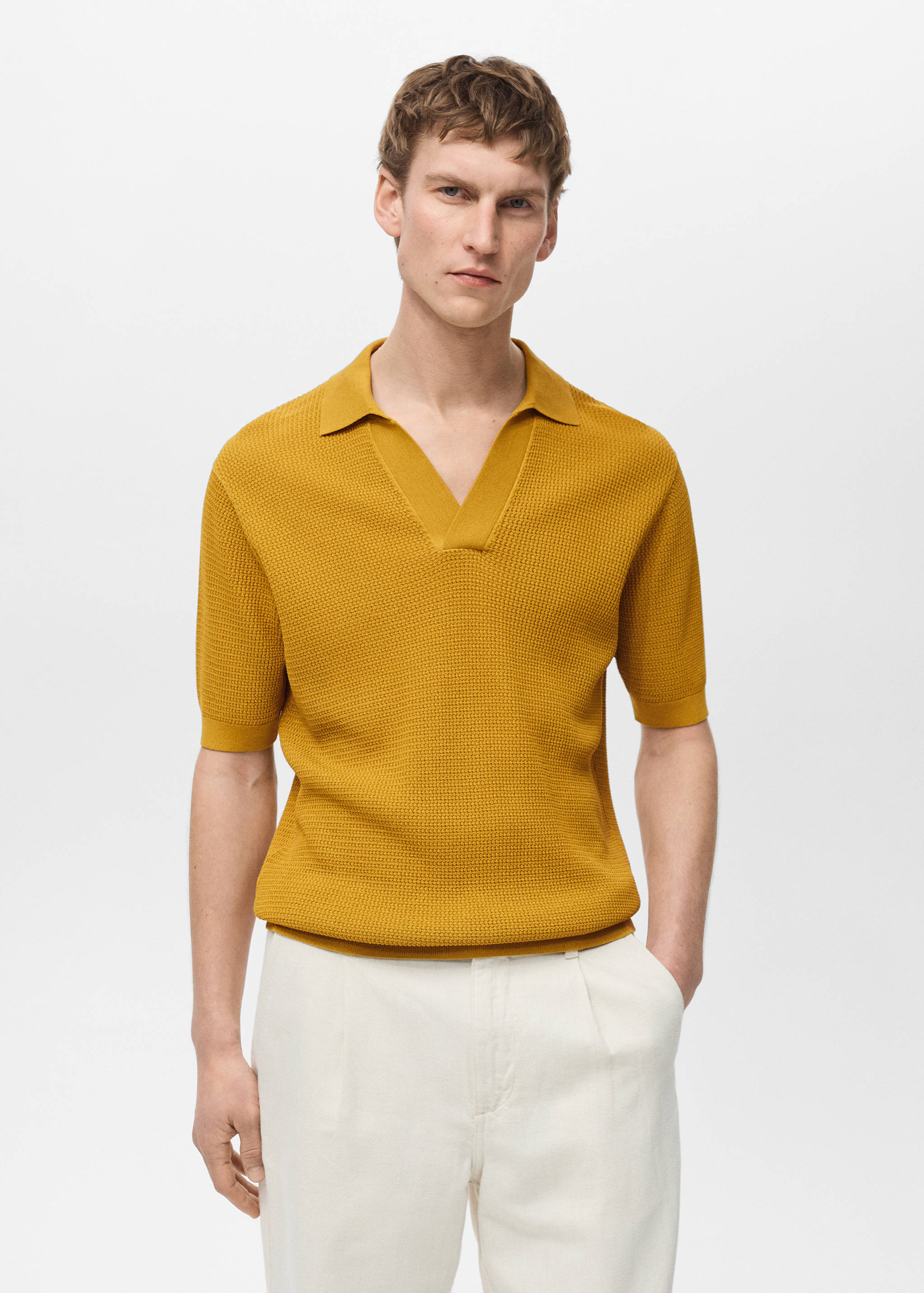 Structured fine-knit polo shirt - Medium plane