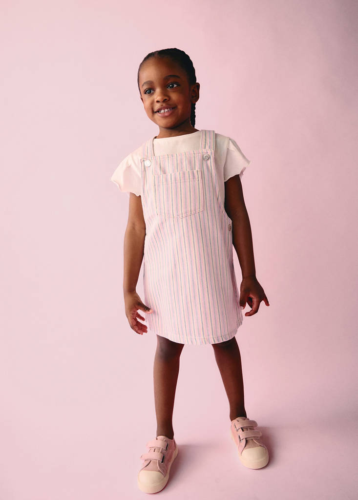 Striped denim pinafore — Ecru