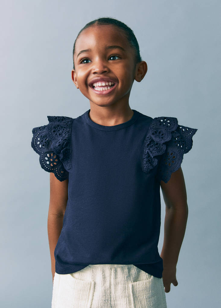 Frills cotton t-shirt — Dark Navy