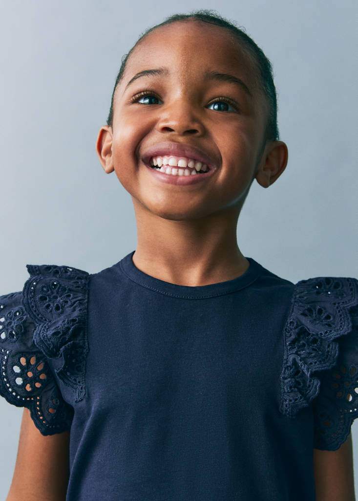 Frills cotton t-shirt — Dark Navy