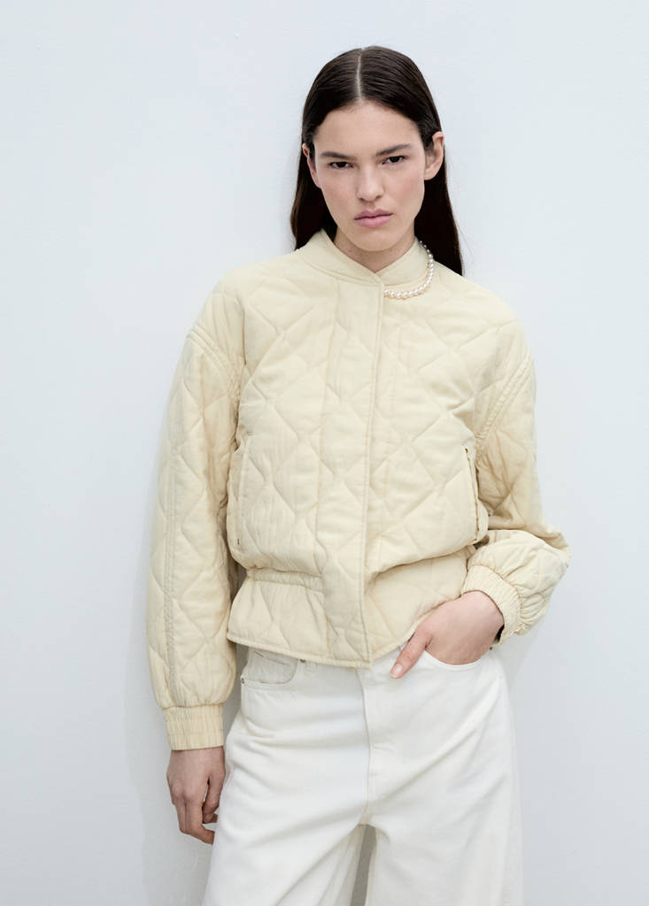 Quilted bomber jacket — Pastel Yellow