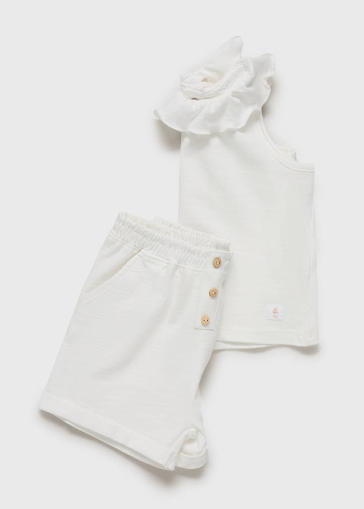 Ruffle-neck cotton t-shirt — Off White