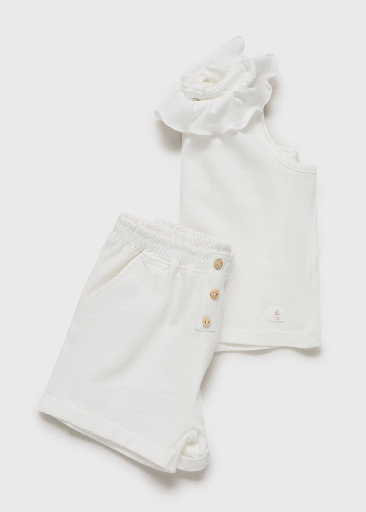Ruffle-neck cotton t-shirt — Off White