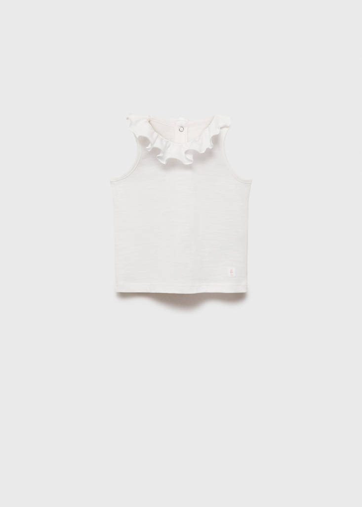 Ruffle-neck cotton t-shirt — Off White