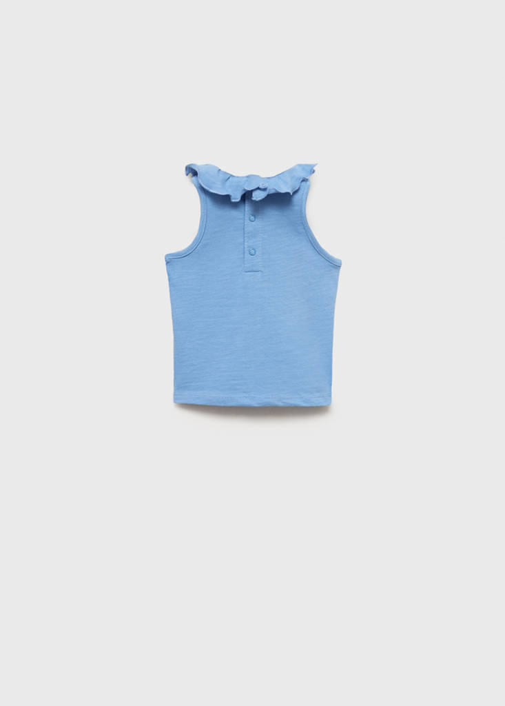 Ruffle-neck cotton t-shirt — Blue