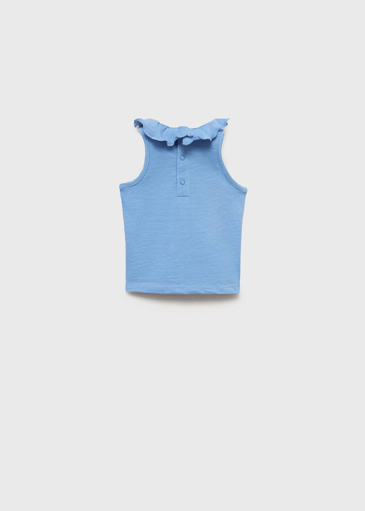 Ruffle-neck cotton t-shirt — Blue