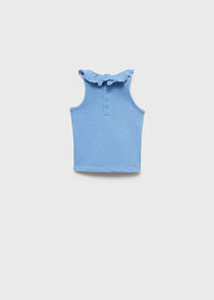 Ruffle-neck cotton t-shirt — Blue 3