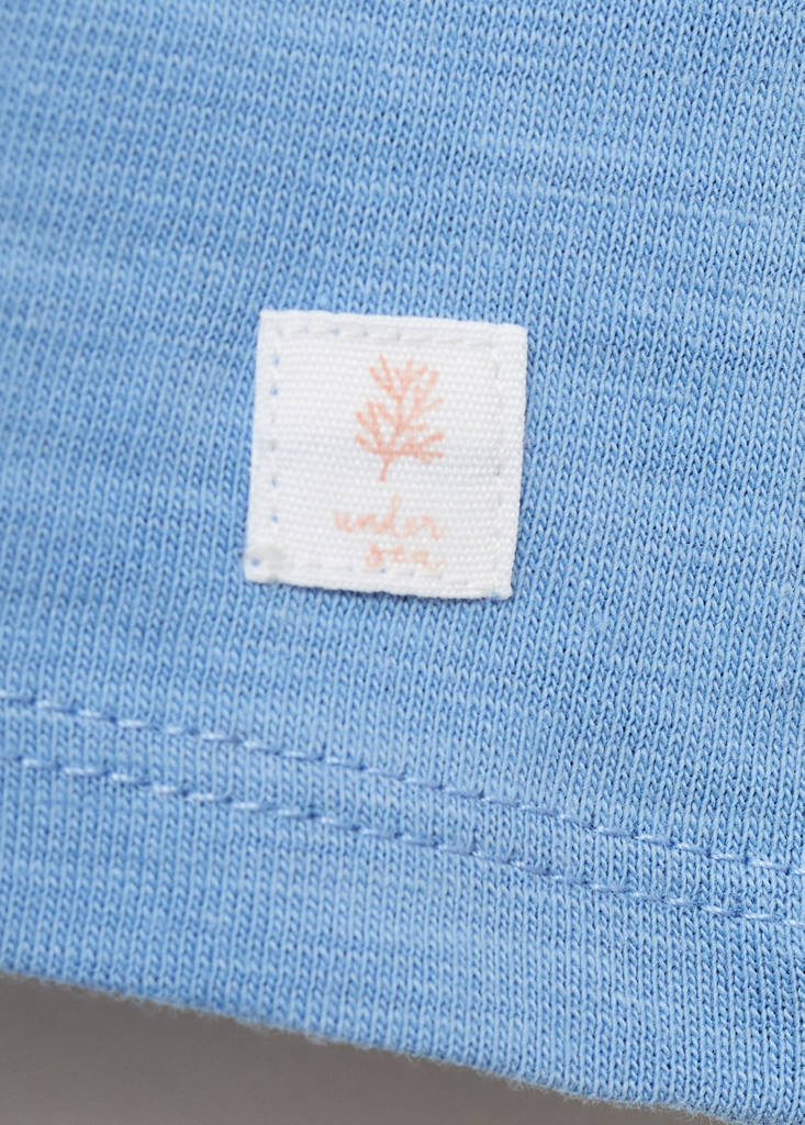 Ruffle-neck cotton t-shirt — Blue