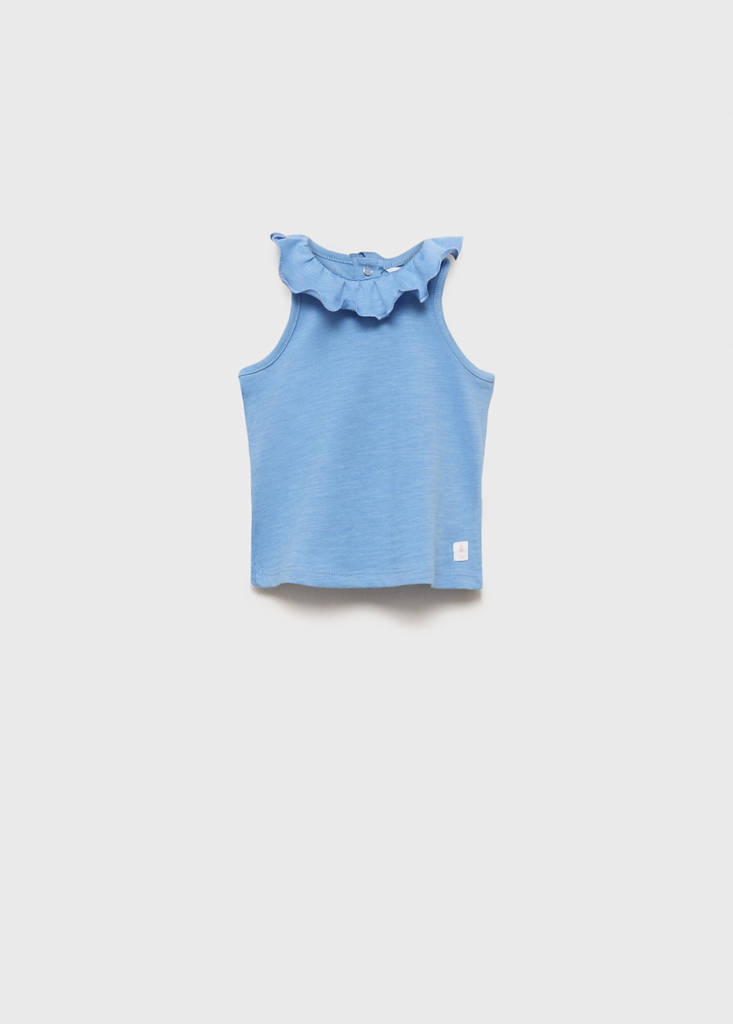 Ruffle-neck cotton t-shirt — Blue
