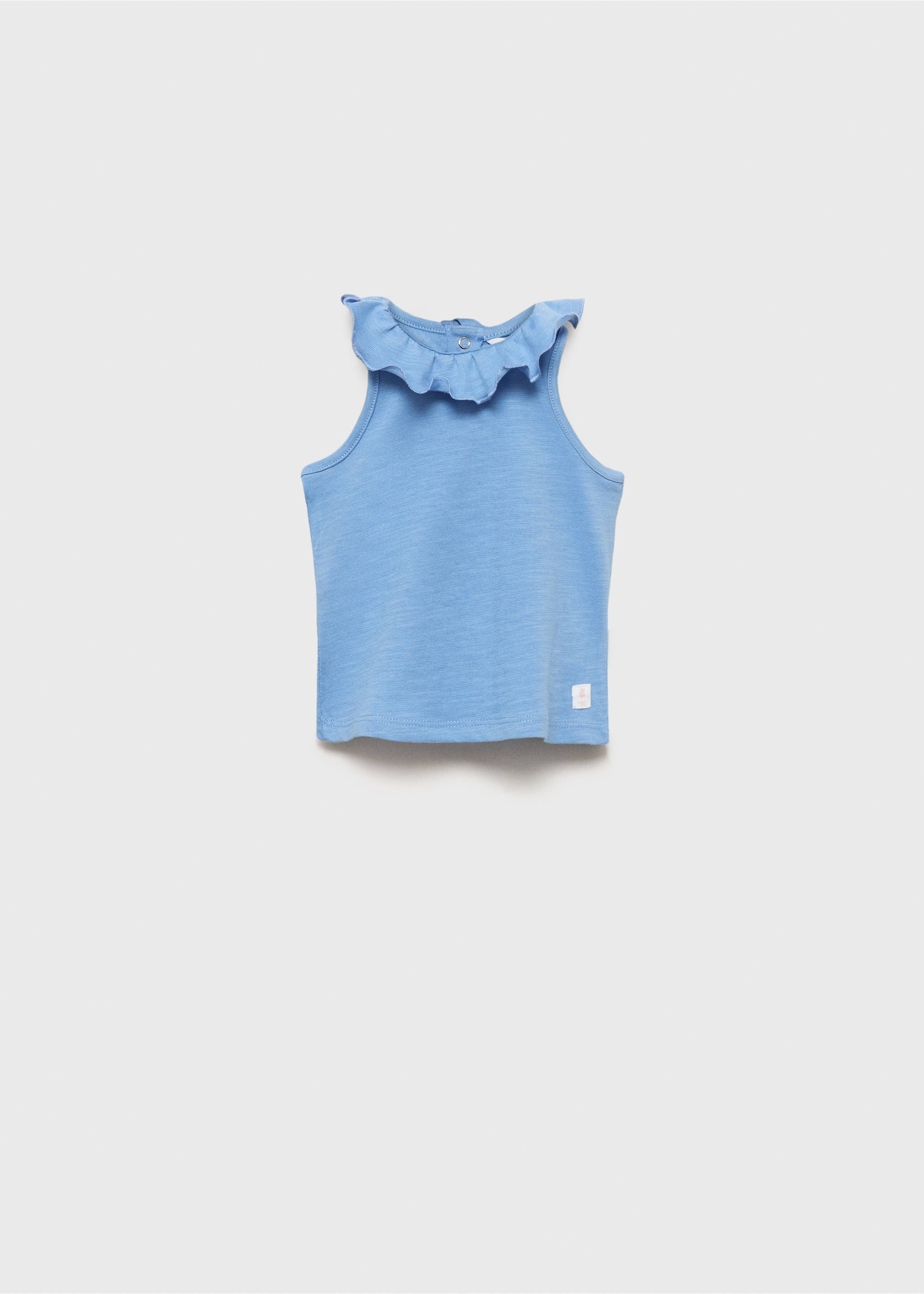 Ruffle-neck cotton t-shirt - Article without model, Blue. Ref: 87055974-00.