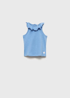 Ruffle-neck cotton t-shirt — Blue 1
