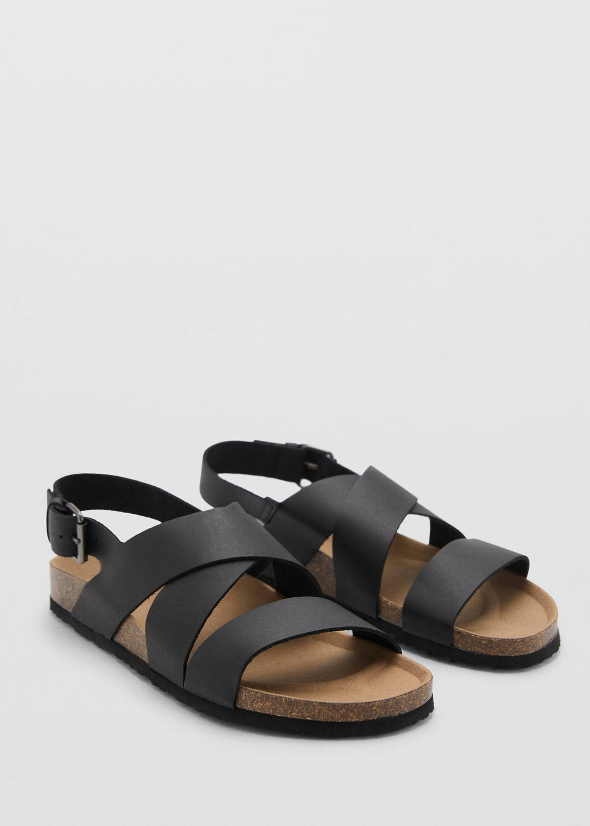 Crossed leather sandals with buckle — Black