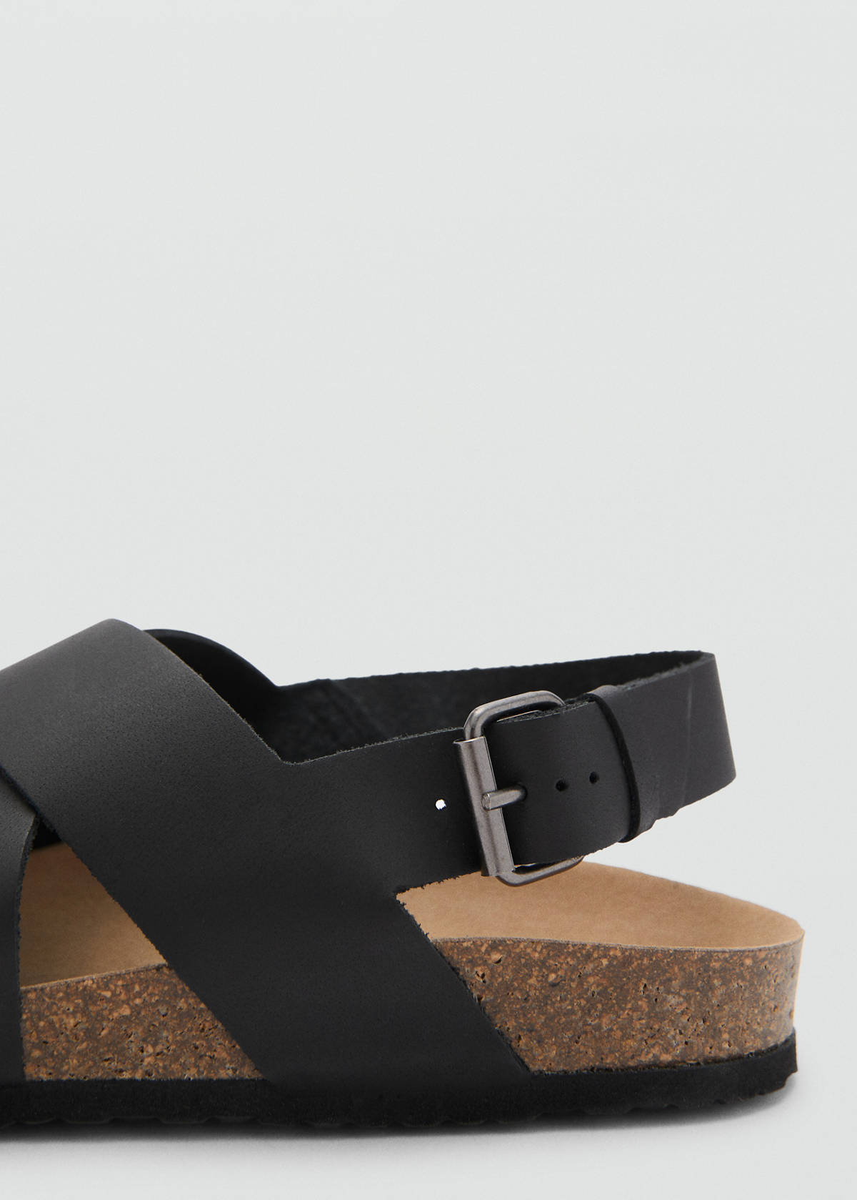 Crossed leather sandals with buckle — Black