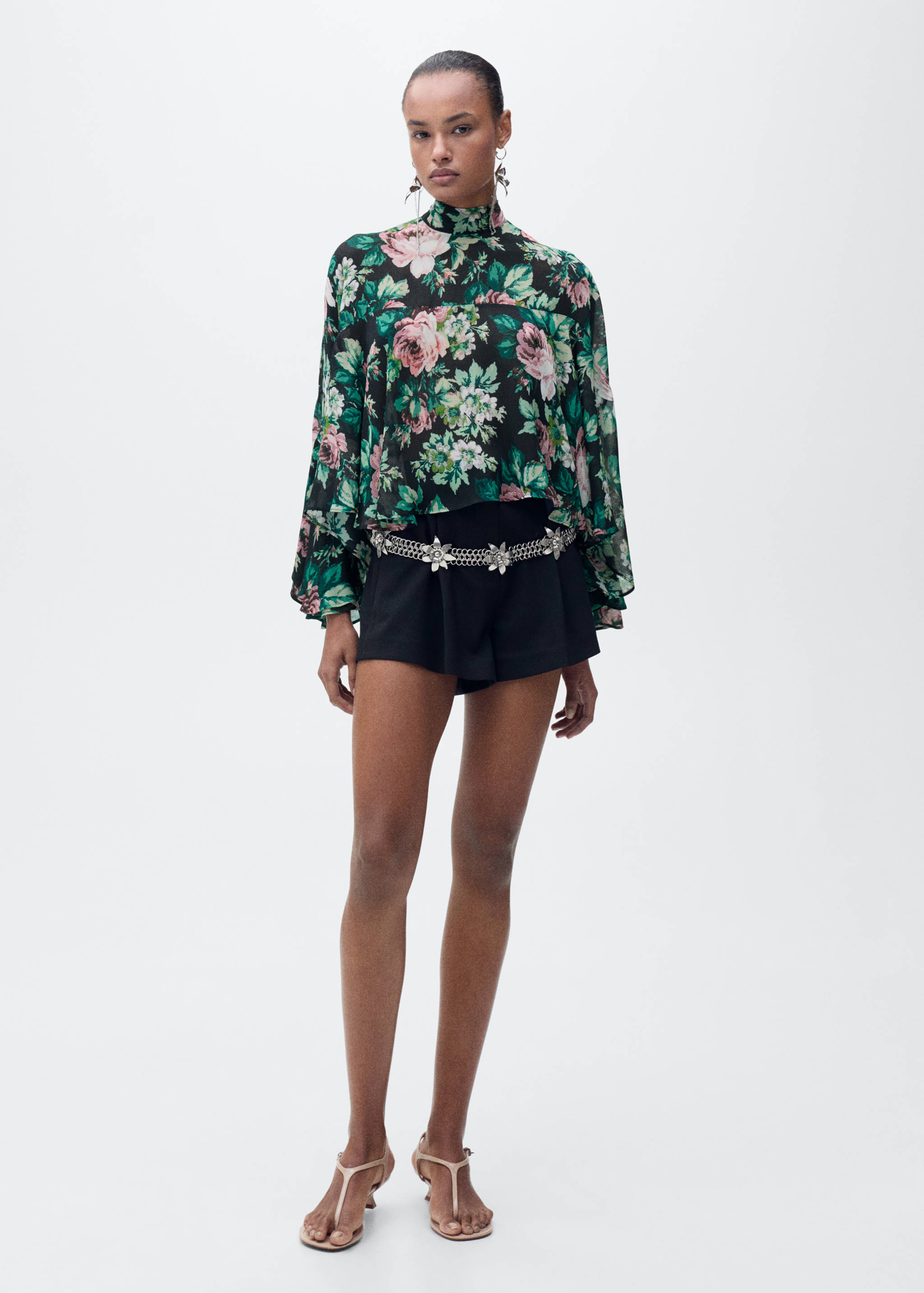 Floral-print turtleneck blouse - General plane