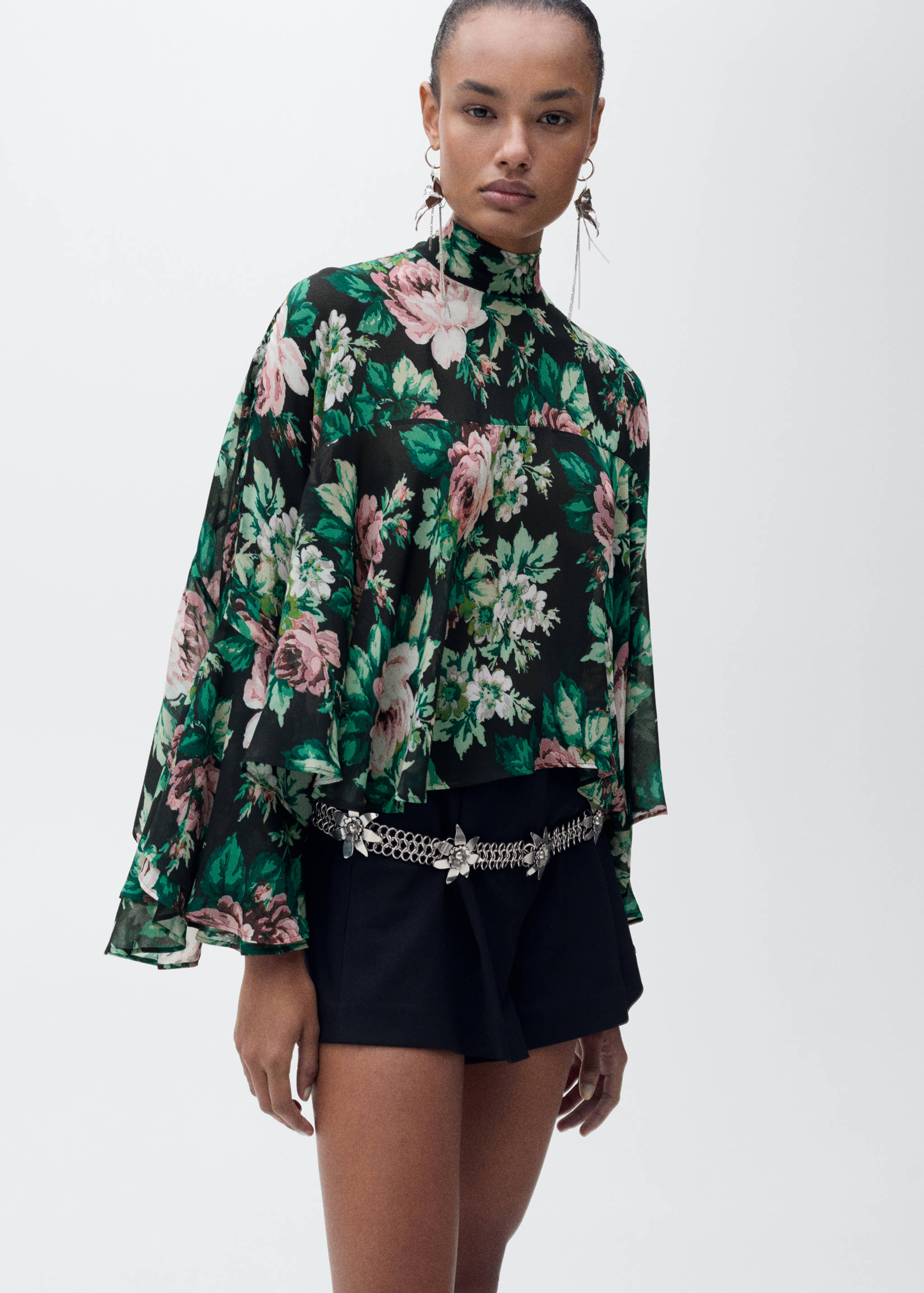 Floral-print turtleneck blouse - Medium plane