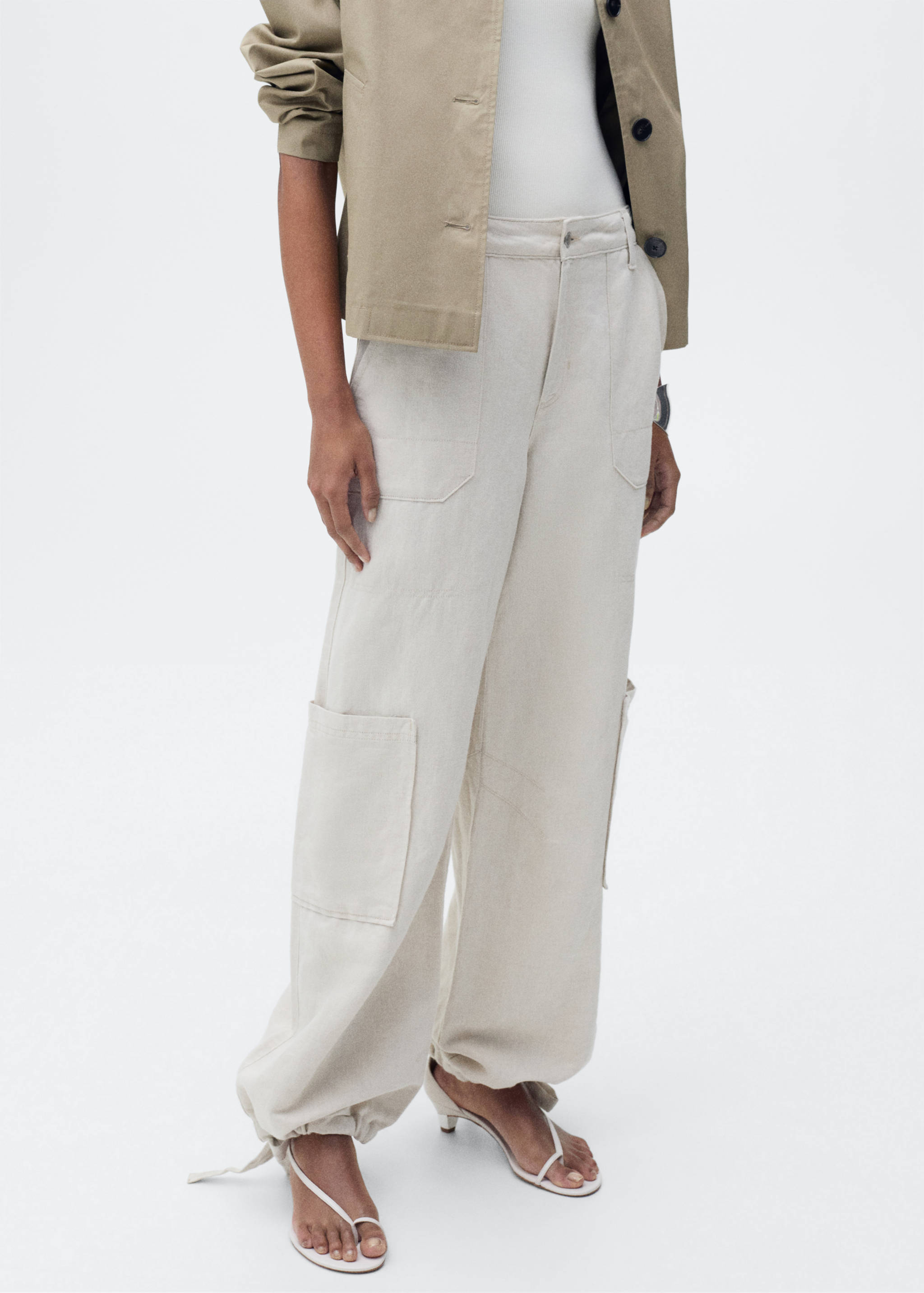 Linen cargo trousers with puffed hem - Medium plane