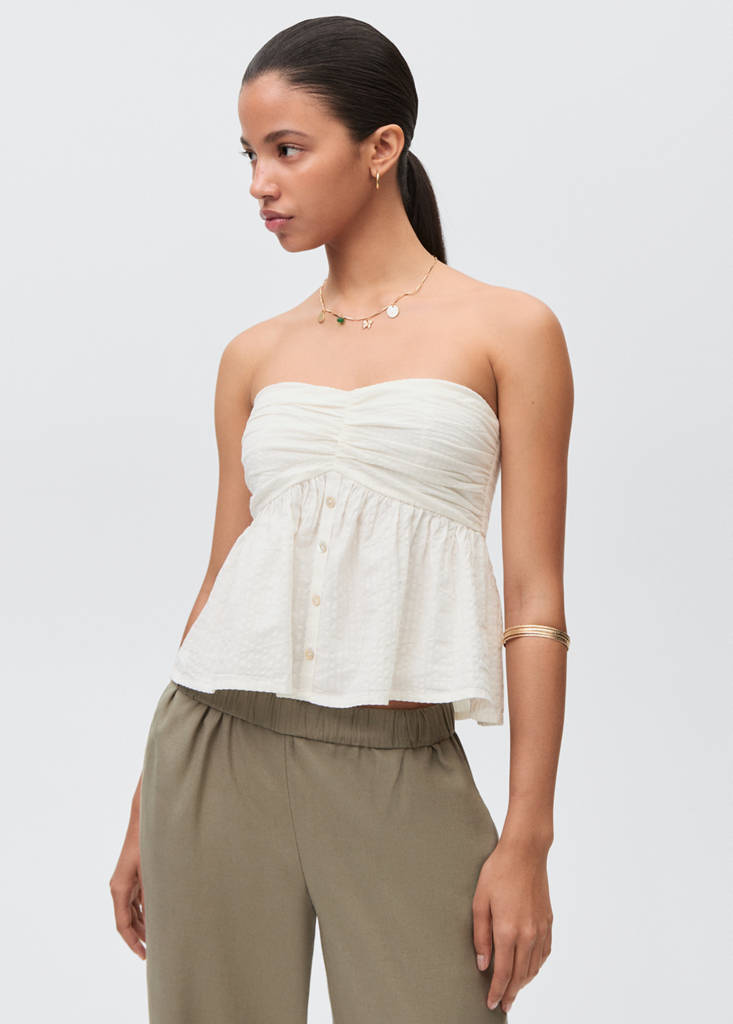 Ruched strapless top — Off White