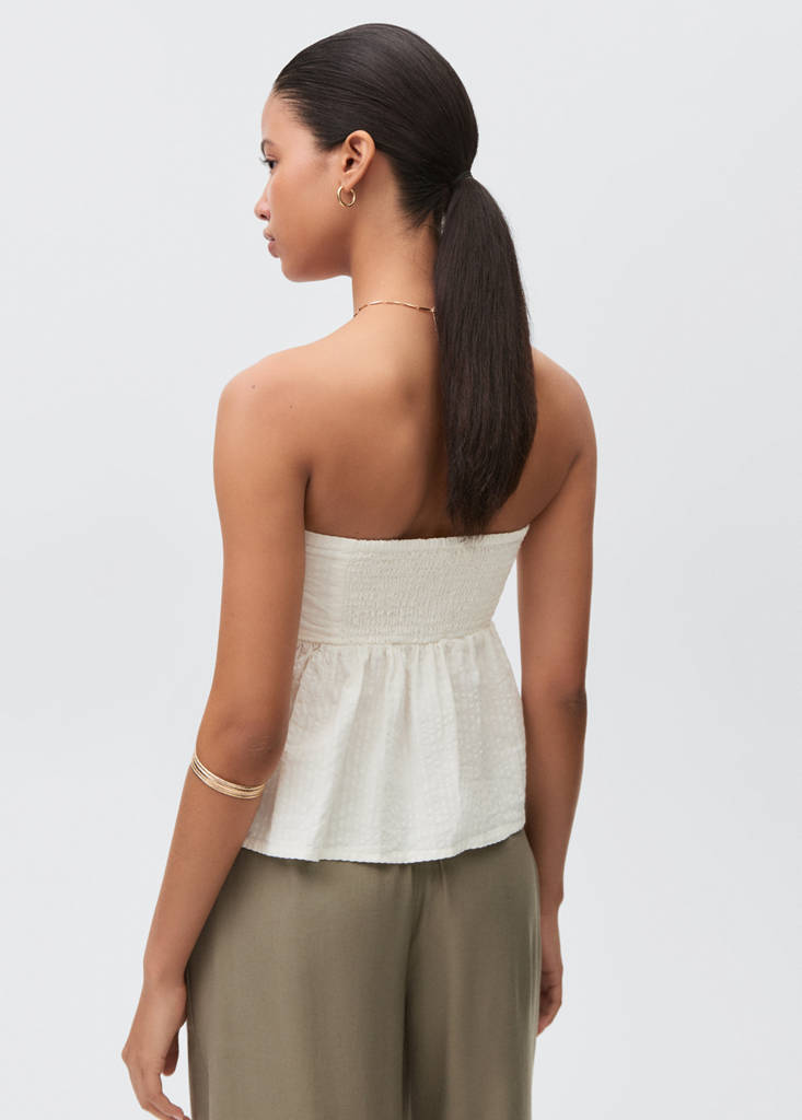 Ruched strapless top — Off White