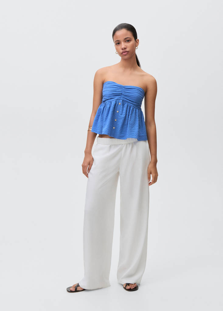 Ruched strapless top — Blue