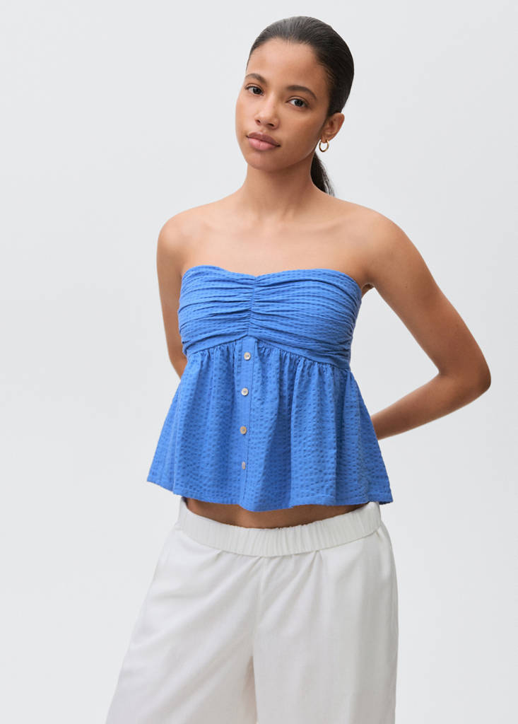 Ruched strapless top — Blue