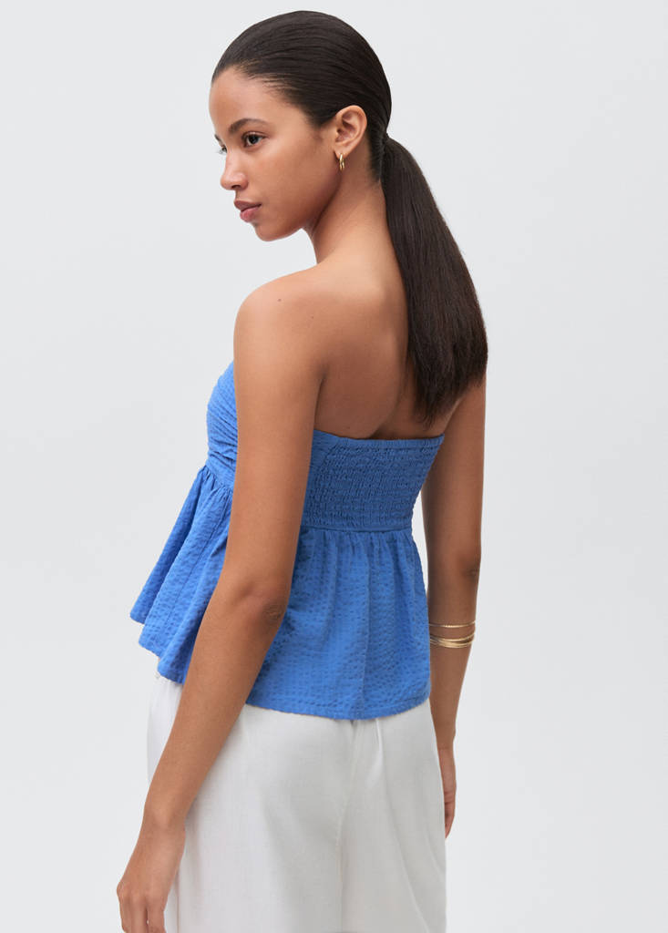 Ruched strapless top — Blue
