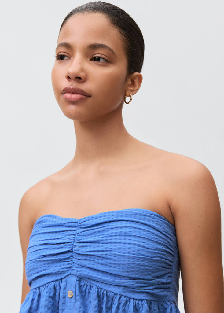 Ruched strapless top — Blue