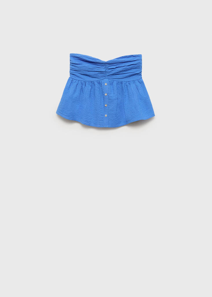 Ruched strapless top — Blue