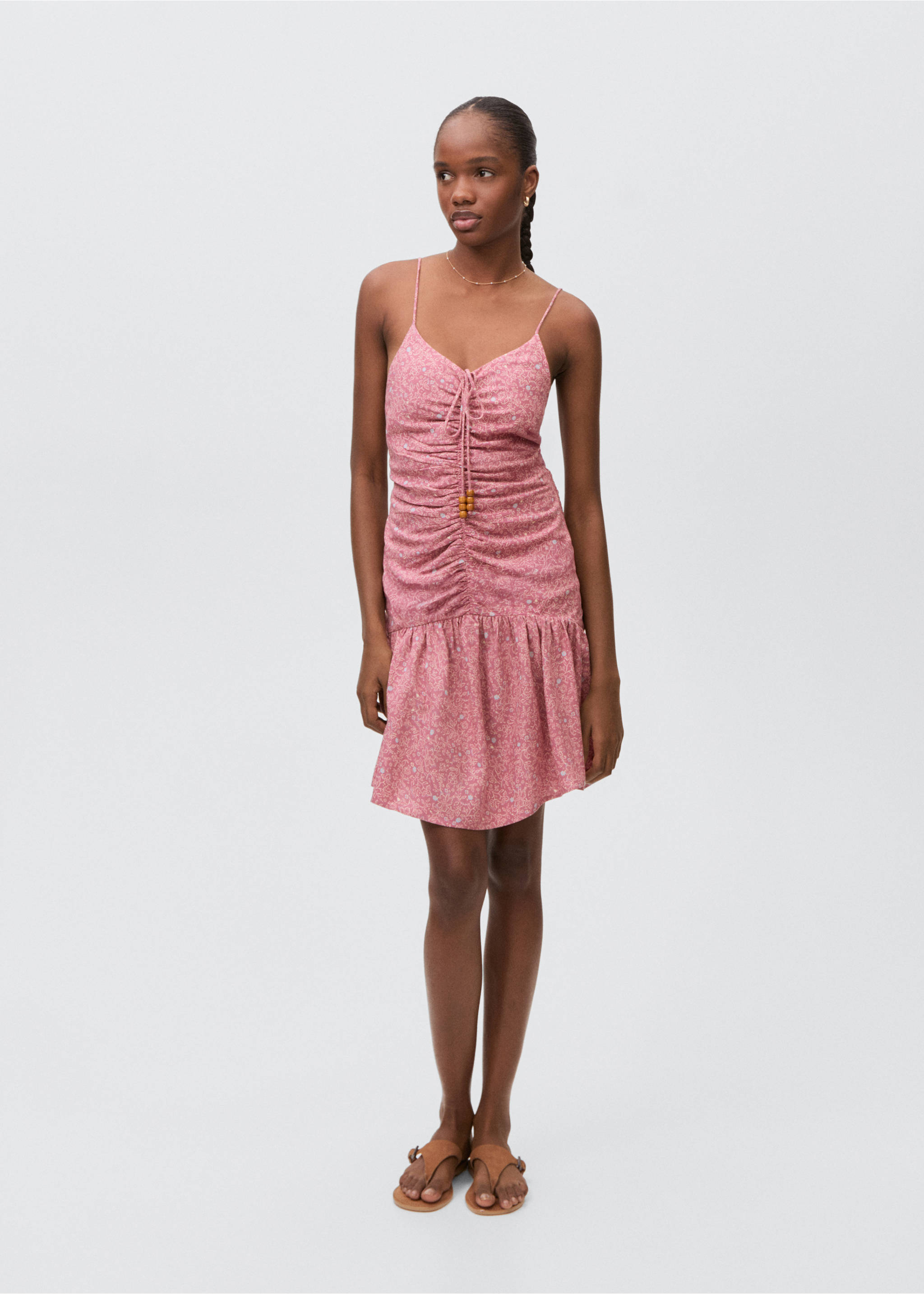 Printed ruched dress - General plane, Pink. Ref: 87056339-00.
