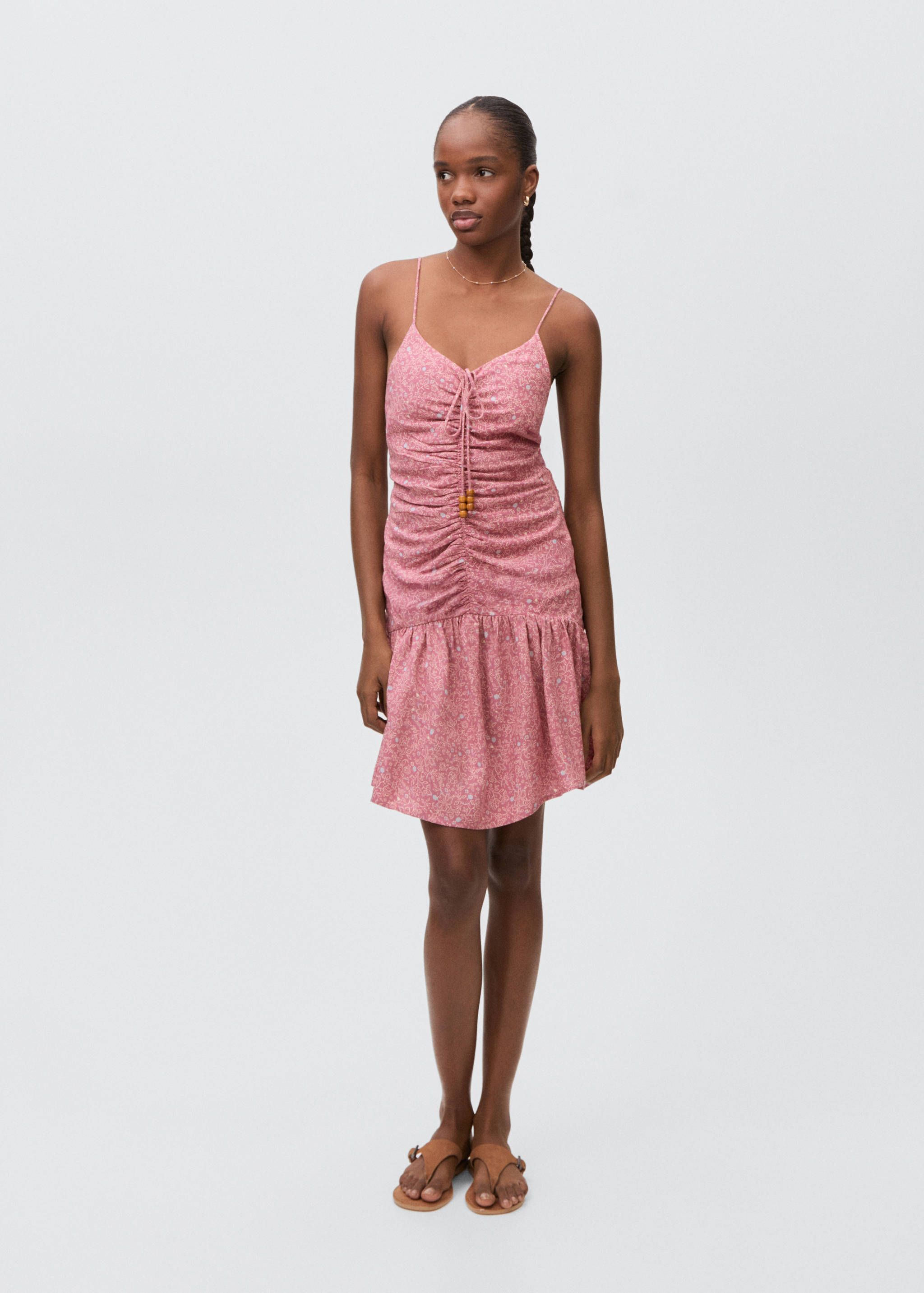 Vestido fruncido estampado - Plano general