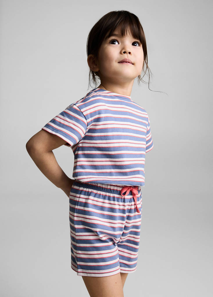 Short striped jumpsuit with drawstring — Dark Navy