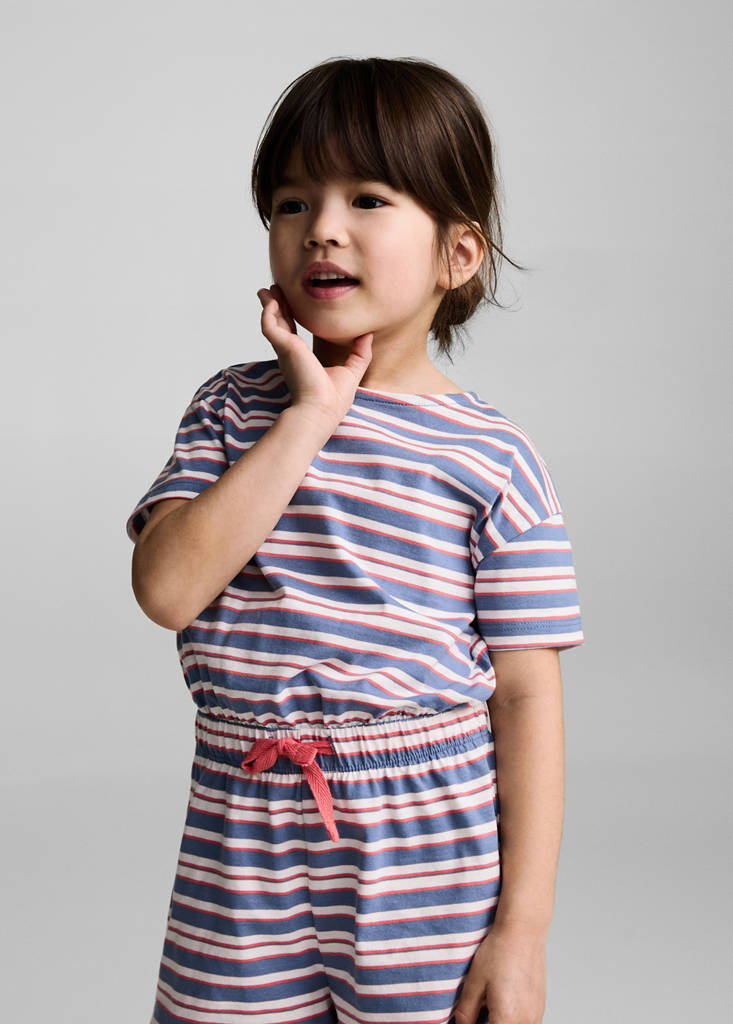 Short striped jumpsuit with drawstring — Dark Navy