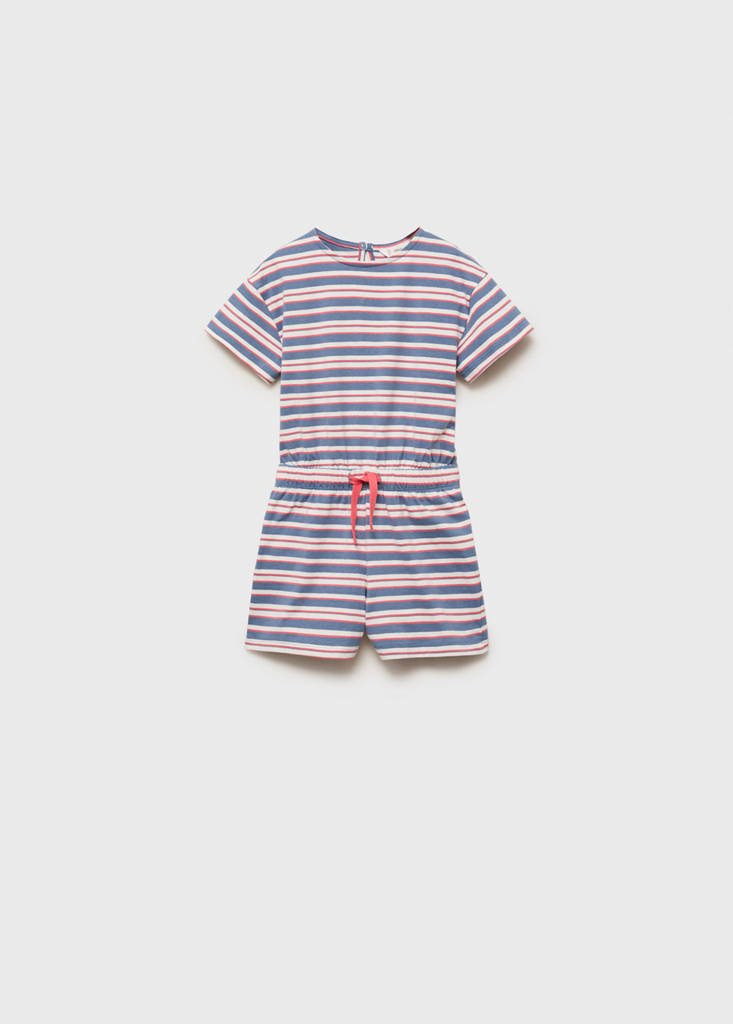 Short striped jumpsuit with drawstring — Dark Navy
