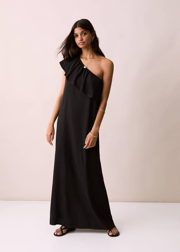 Ruffled linen dress — Black