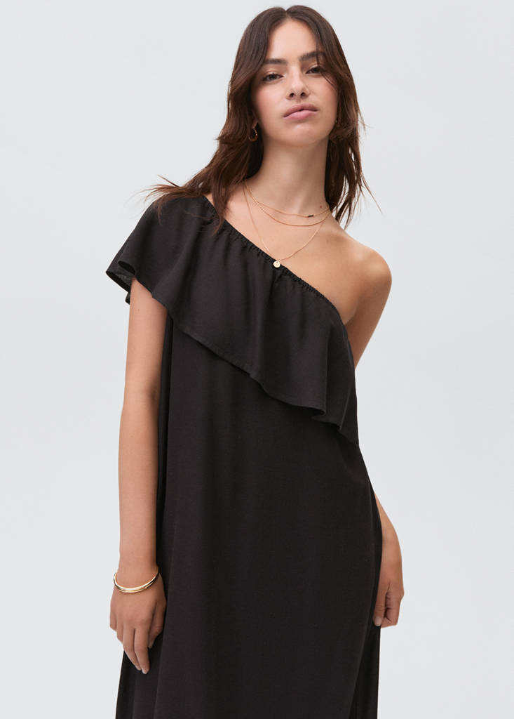 Ruffled linen dress — Black