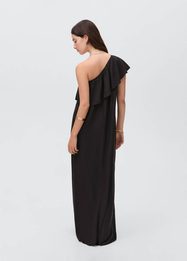 Ruffled linen dress — Black